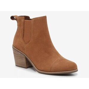 TOMS Everly Chelsea Boot in Cognac, Women's 8.5, 2.75" Block Heel, Leather
